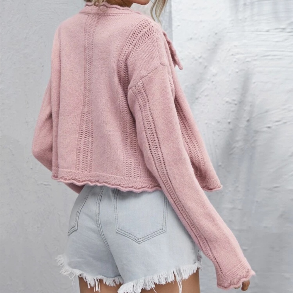 Trendy Granny Cardigan Knit Sweater Pink Pearl - Picture 3 of 5
